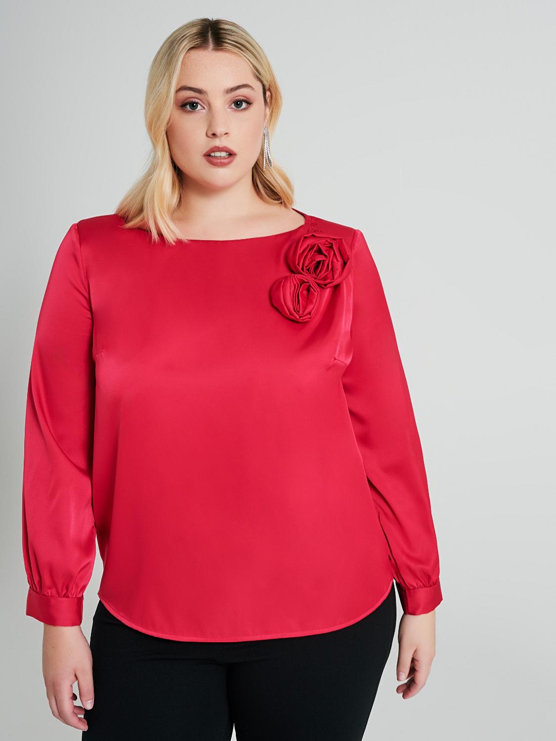 Blusa Curvy con rose applicate Rinascimento