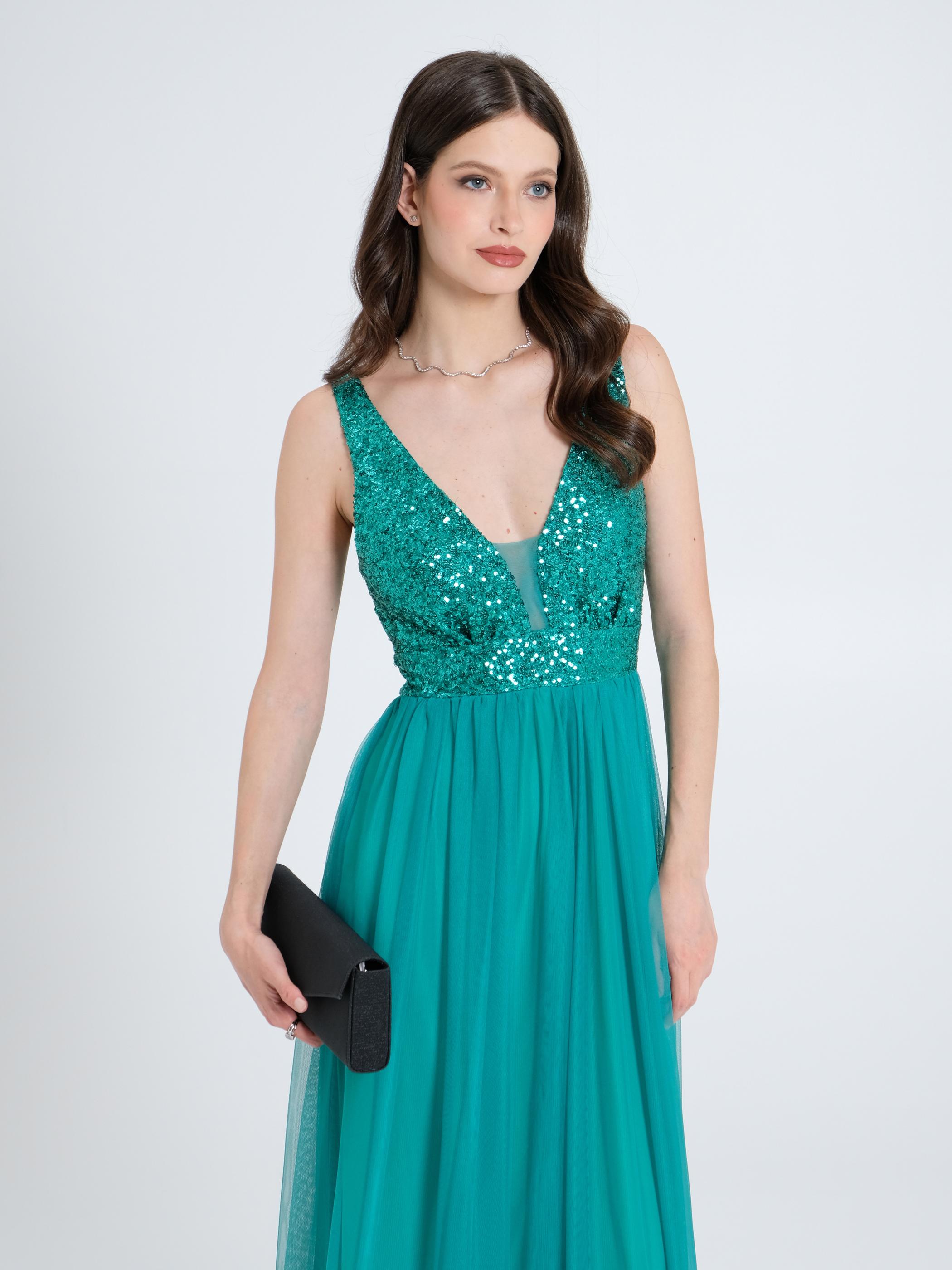 Abito Lungo Paillettes Tulle Rinascimento